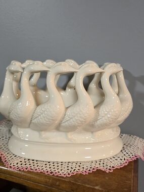 Cream Ceramic Goose Planter Centerpiece